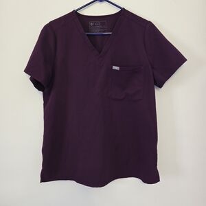 Figs Womens V-Neck Scrub Top in Plum One Pocket Size Medium